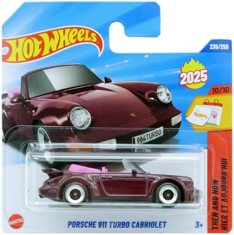 Hot Wheels Porsche 911 Turbo Cabriolet [Maroon/Burgundy] Then & Now 10/10, 239/250, New for 2025!, 1:64 Scale Diecast Vehicle