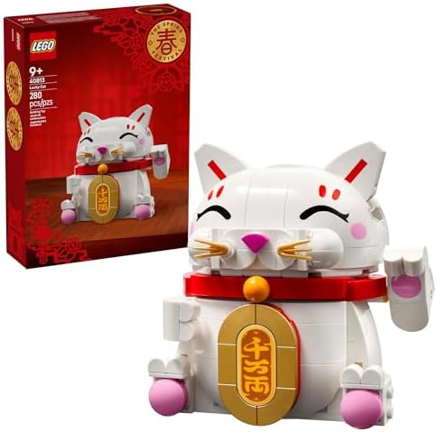LEGO Lucky Cat Building Toy for Girls & Boys - Smiling Cat W/Waving Paw Function for Kids, Ages 9+ - Home Decor for Spring Festival & Chinese New Year Celebrations - Gift Idea for Birthdays - 40813