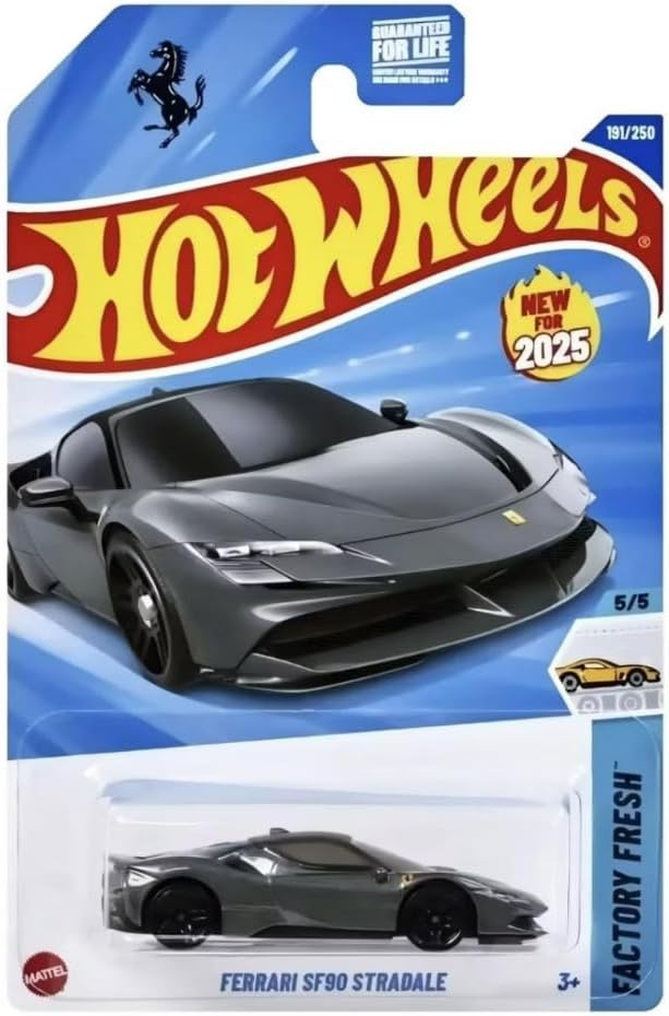 Hot Wheels Ferrari SF90 Stradale [Black/Dark Gray] Factory Fresh 5/5, 191/250, New for 2025!, 1:64 Scale Diecast Vehicle