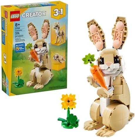 LEGO Creator 3 in 1 Cute Bunny Toy - Building Toy for Girls and Boys, Ages 8+ - Gift for Easter Basket - W/ 3 Build Options, Bunny, Seal, or Llama - 31162